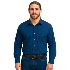 Stafford Blue Long Sleeve Pinstripe Shirt Neck 15.5